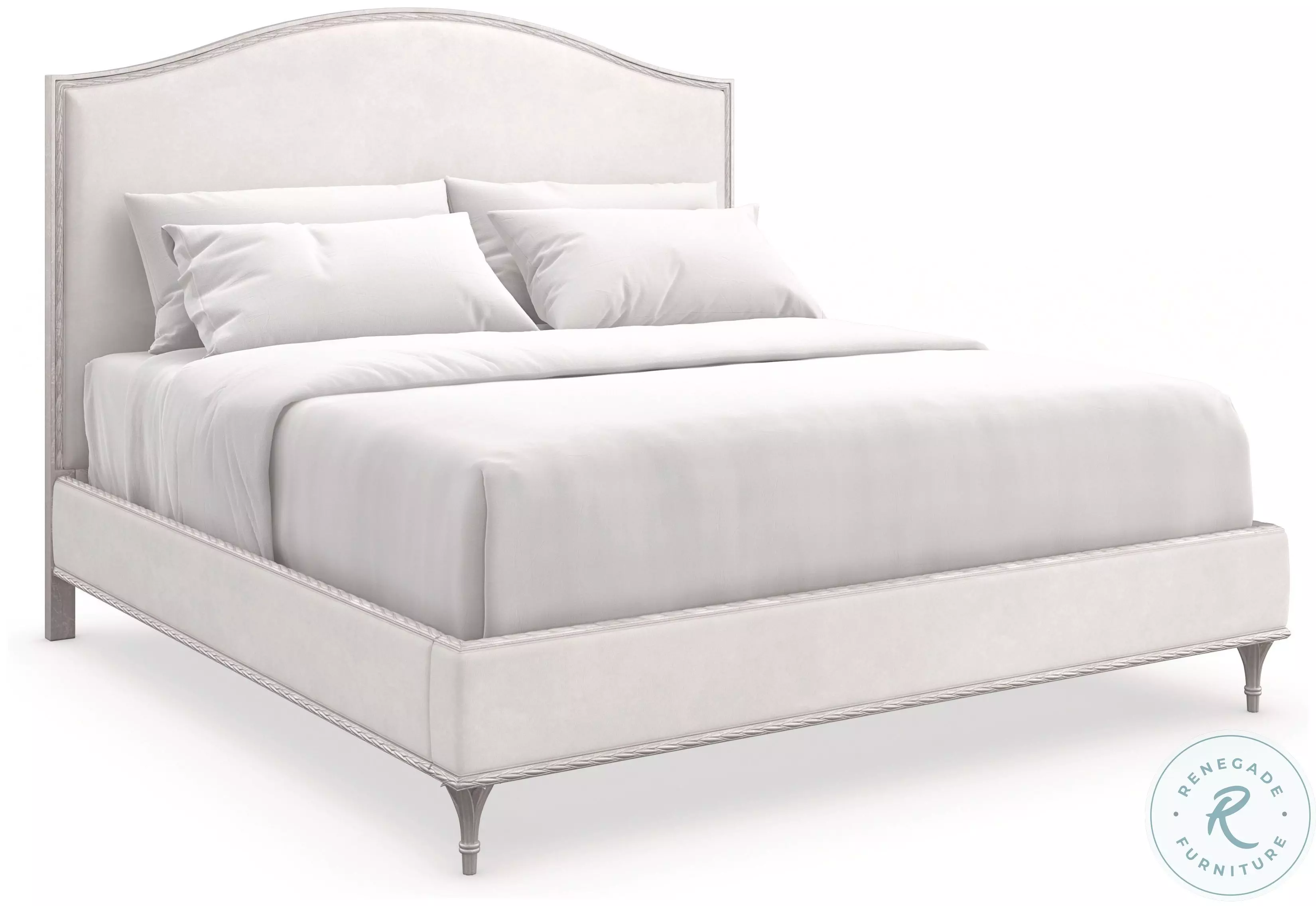 【美品】AUBERGE パブロ型ベスト LOURDES フレンチワーク 44 Fontainebleau Oracle Silver Leaf Upholstered Queen Platform Bed