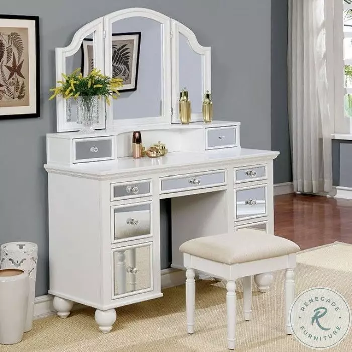Tracy White Vanity with Mirror And Stool From Home Gallery Stores