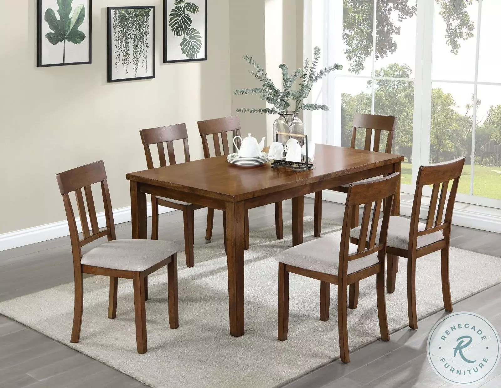 Medford Walnut And Beige 7 Piece Dining Table Set From Furniture of