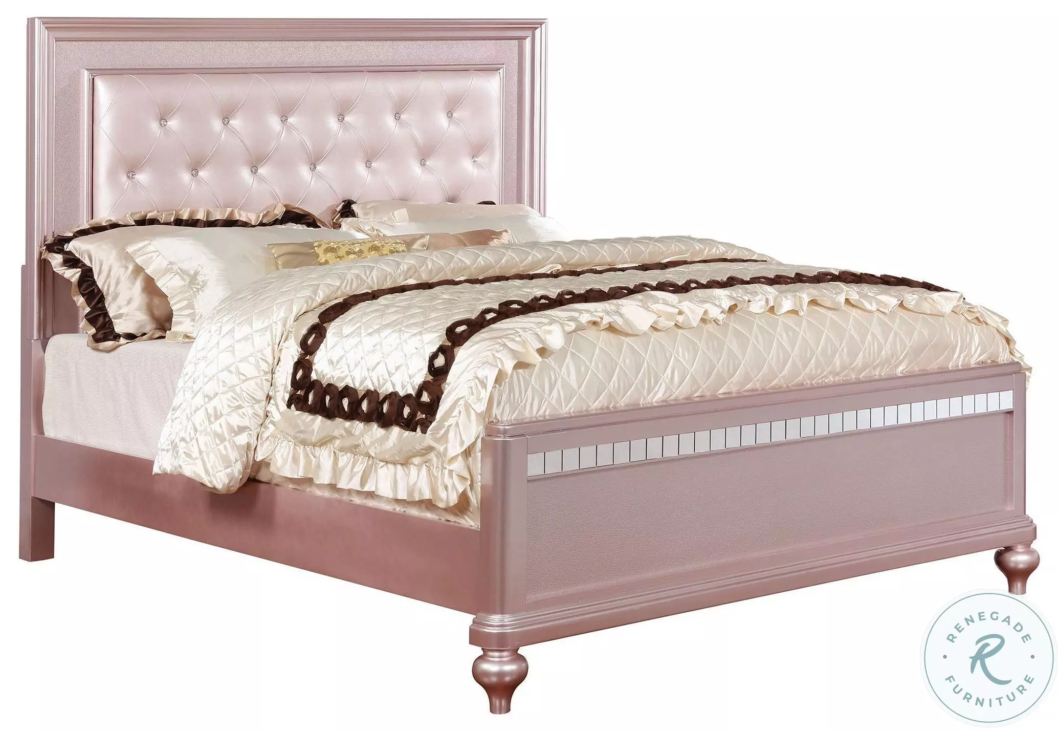 Ariston Rose Gold Queen Upholstered Panel Bed From Furniture of
