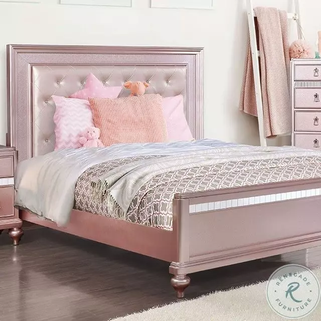 Ariston Rose Gold Upholstered Panel Bedroom Set From Home Gallery