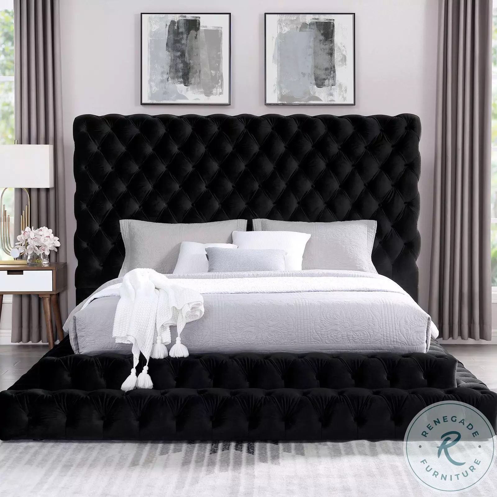 Stefania Black Queen Upholstered Platform Bed From Furniture of