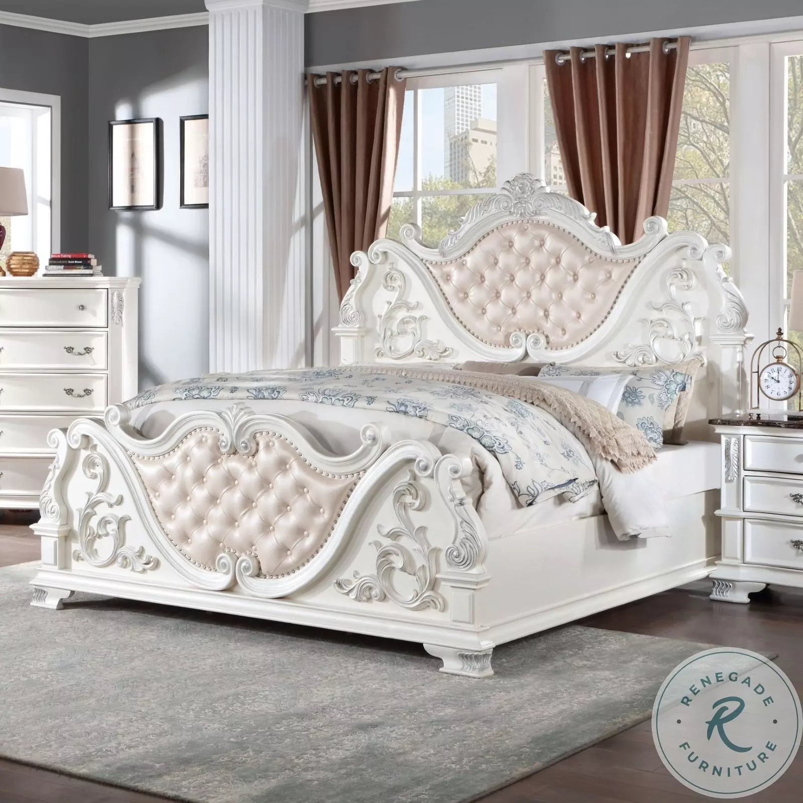 Esparanza Pearl White California King Upholstered Panel Bed