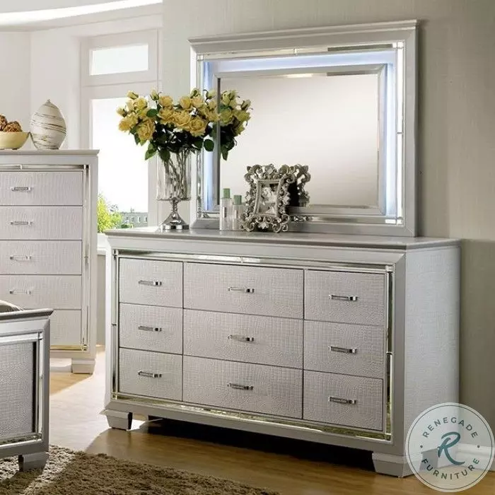 silver dresser chest Benjara Nic 54 Inch Modern Tall Chest, 5 Drawers, Round Knobs, This romantic dresser set reflects artisanal craftsmanship and attention to detail Bellanova Dresser (Silver) - Furniture