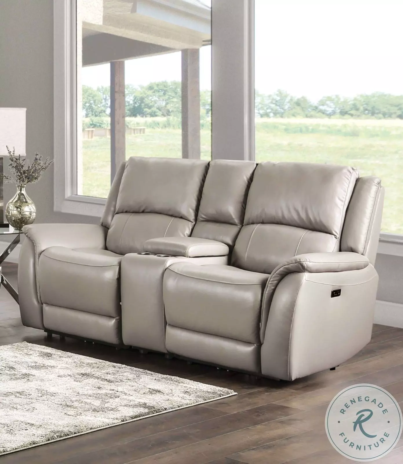 Gorgius Light Gray Power Reclining Loveseat From Furniture of
