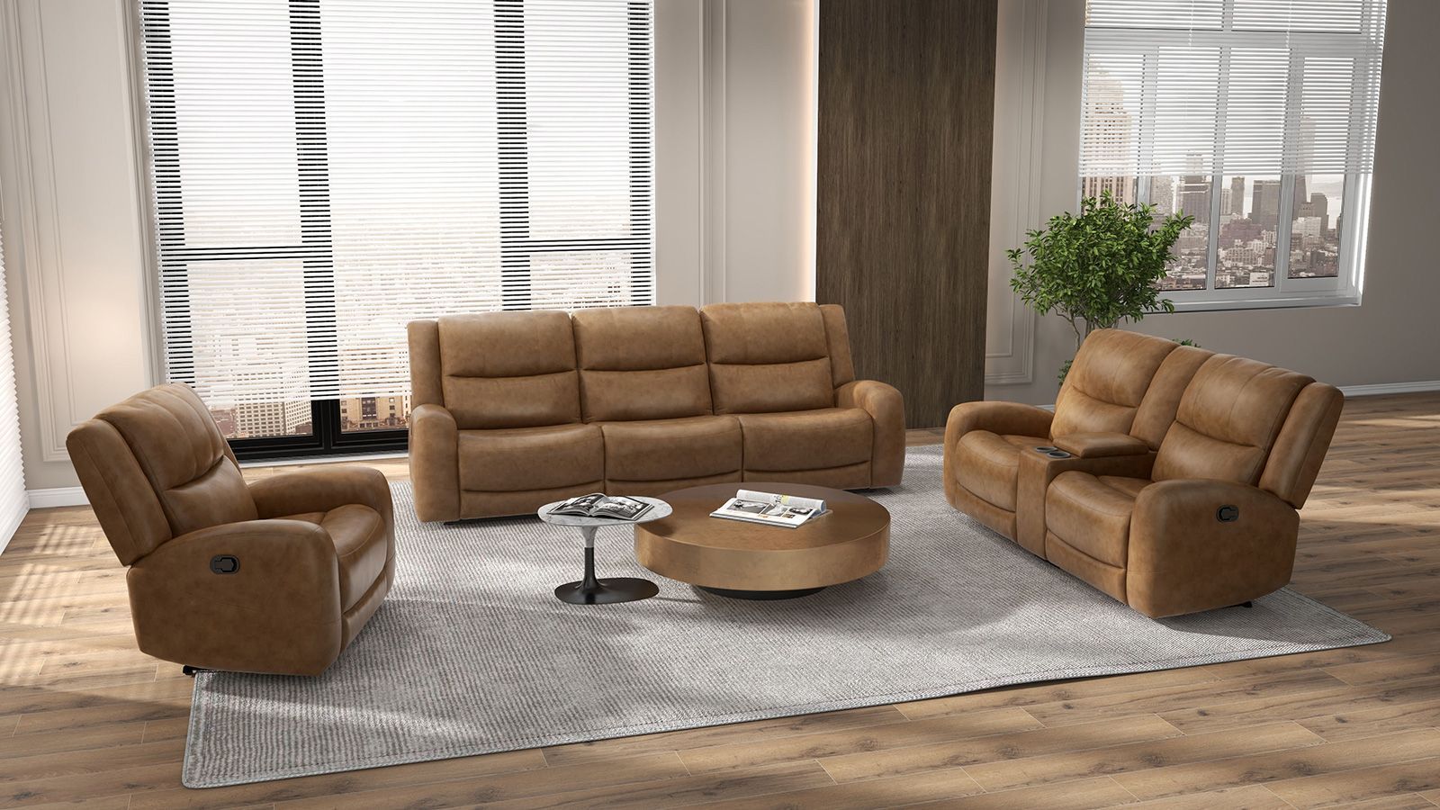 Leolinus Brown Manual Reclining Living Room Set from Furniture of