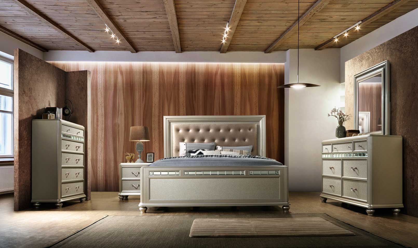 B0846J Silver Upholstered Queen Panel Bed From Avalon Furniture