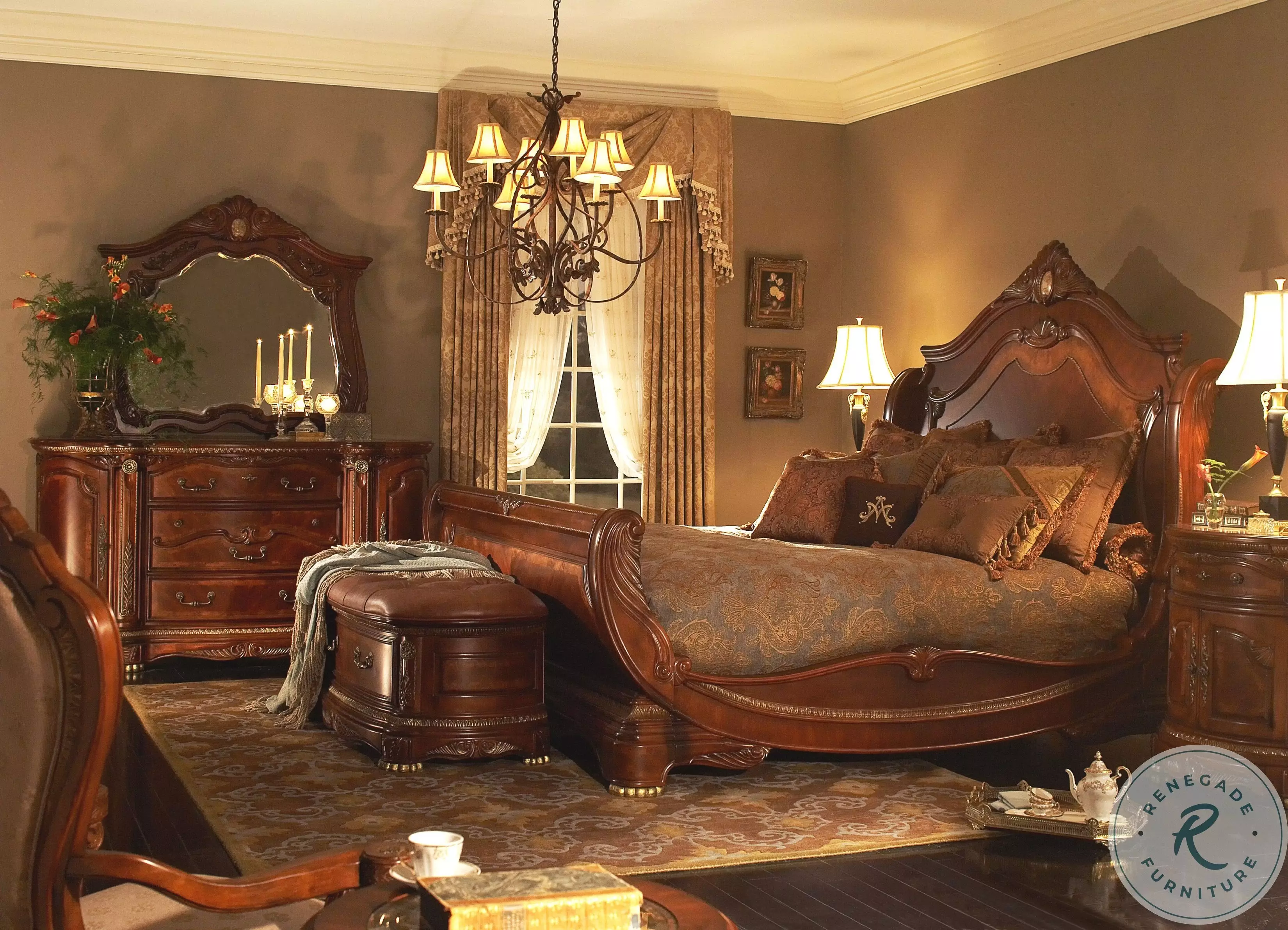 Cortina Honey Walnut Queen Sleigh Bed From Home Gallery Stores