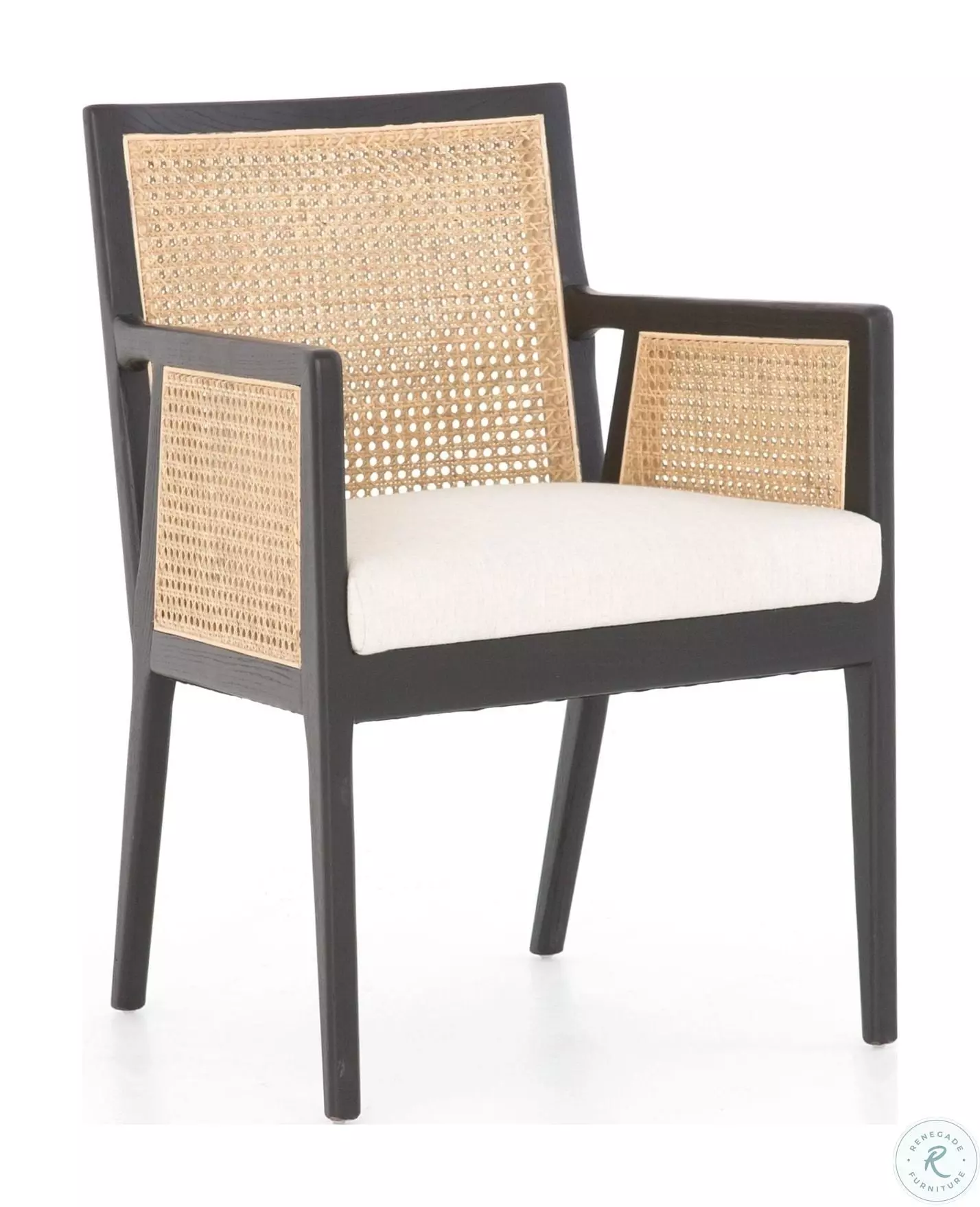 Antonia Savile Flax Cane and Brushed Ebony Dining Arm Chair from