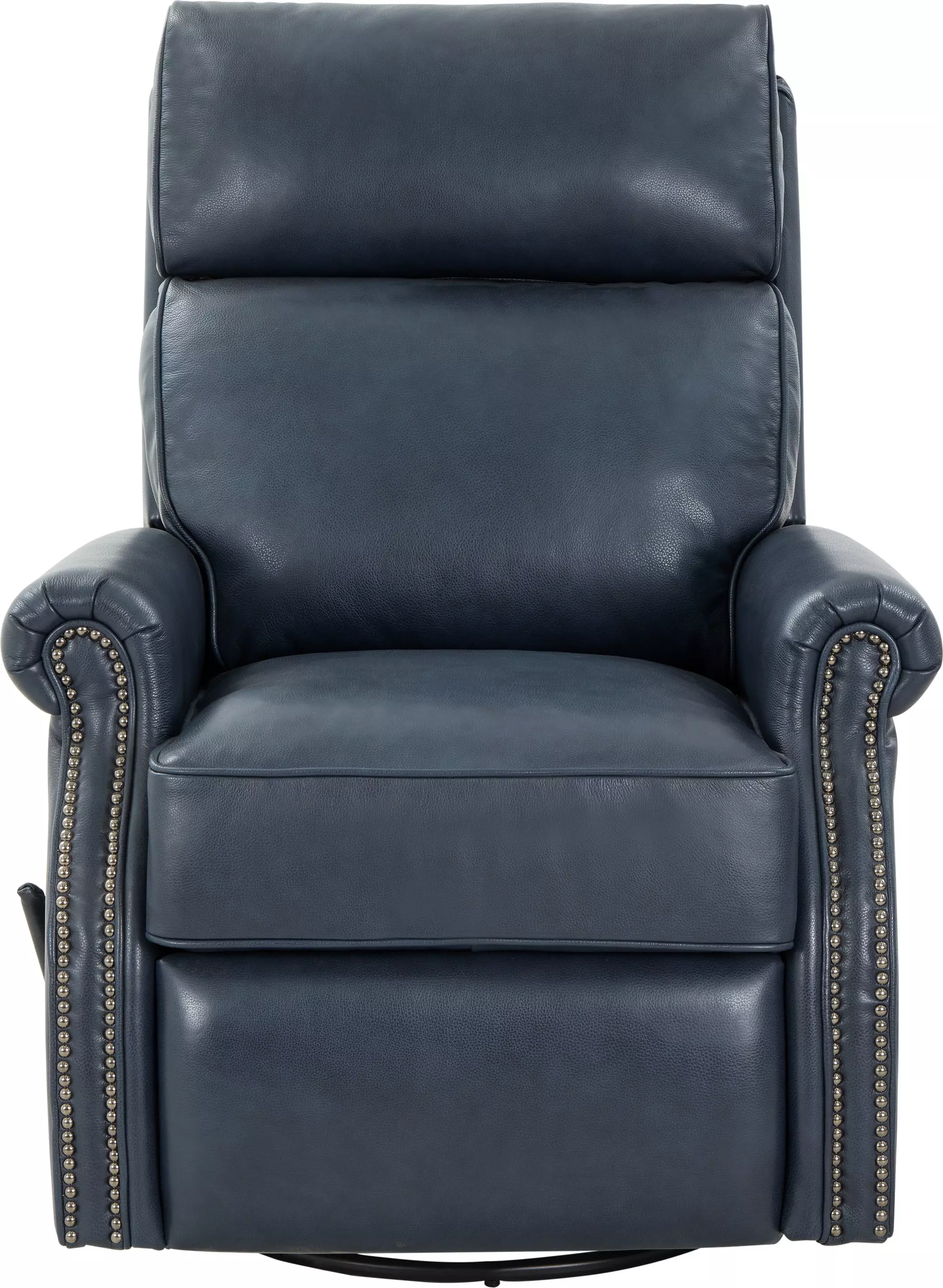 Crews Barone Navy Blue Leather Swivel Glider Recliner From