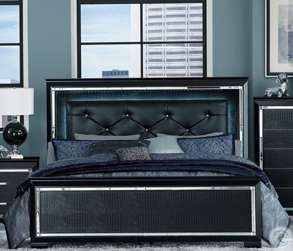Allura Black Queen Upholstered Panel Bed from Homelegance ...