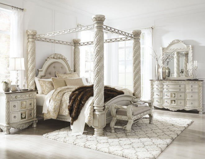 Cassimore North Shore Pearl Silver Upholstered Poster ...