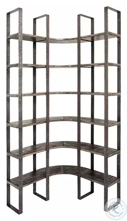 Turner Curved Brown Wood And Black Iron 6 Shelving Unit