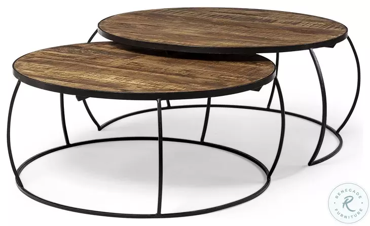 Clapp Brown Wood And Black Iron Round Coffee Table Set Of 2