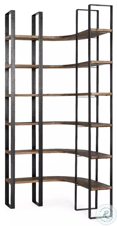 Turner Curved Dark Brown Wood And Black Iron 6 Shelving Unit