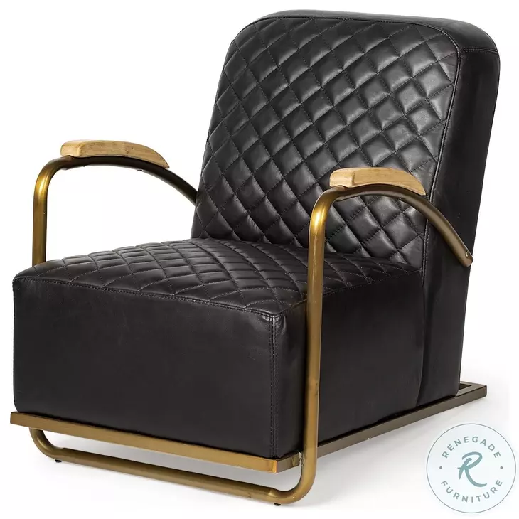 Horace Black Leather Diamond Pattern Accent Chair
