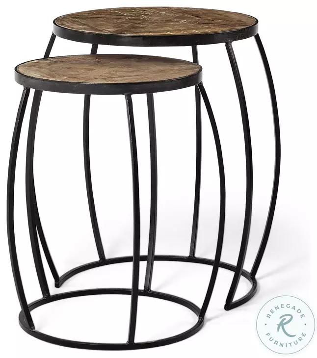 Clapp Brown Wood And Black Metal Nesting Table Set of 2