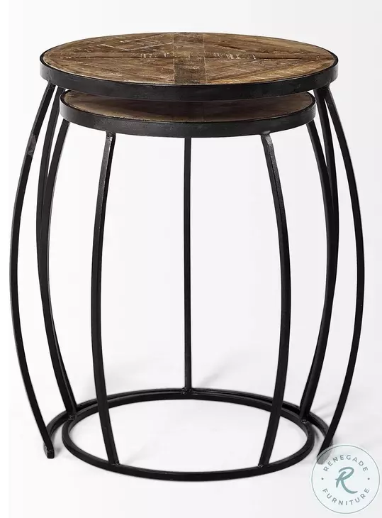 Clapp Brown Wood And Black Metal Nesting Table Set of 2