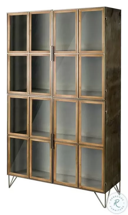 Pandora Brown Wood And Metal Glass Door Display Cabinet