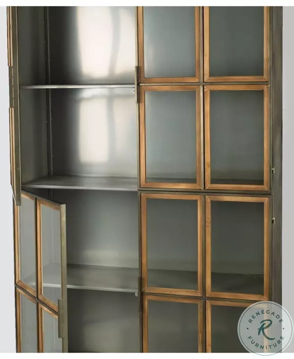 Pandora Brown Wood And Metal Glass Door Display Cabinet
