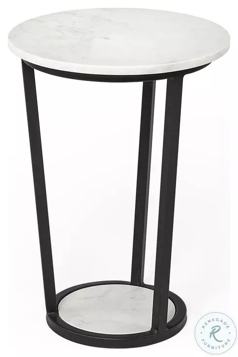 Bombola White Marble And Black Metal Small Accent Table