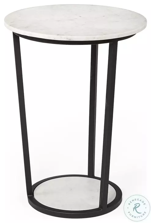 Bombola White Marble And Black Metal Large Accent Table