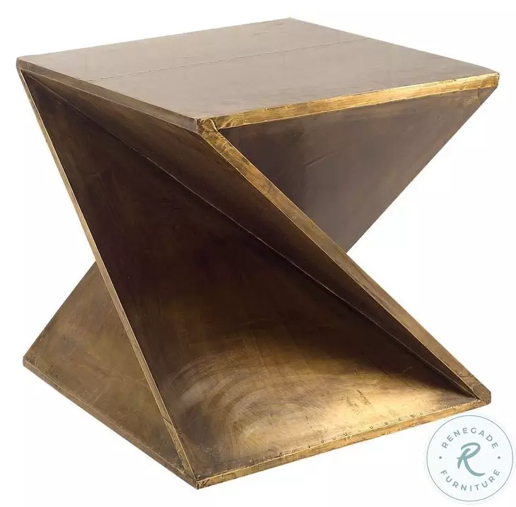 Zelda Gold Metal Cladded Z Shaped Accent Table