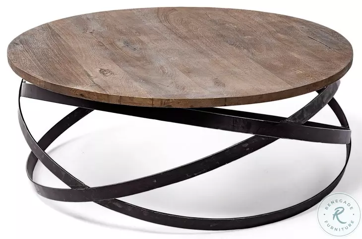 Triumph Brown Solid Wood And Black Metal 40" Round Coffee Table