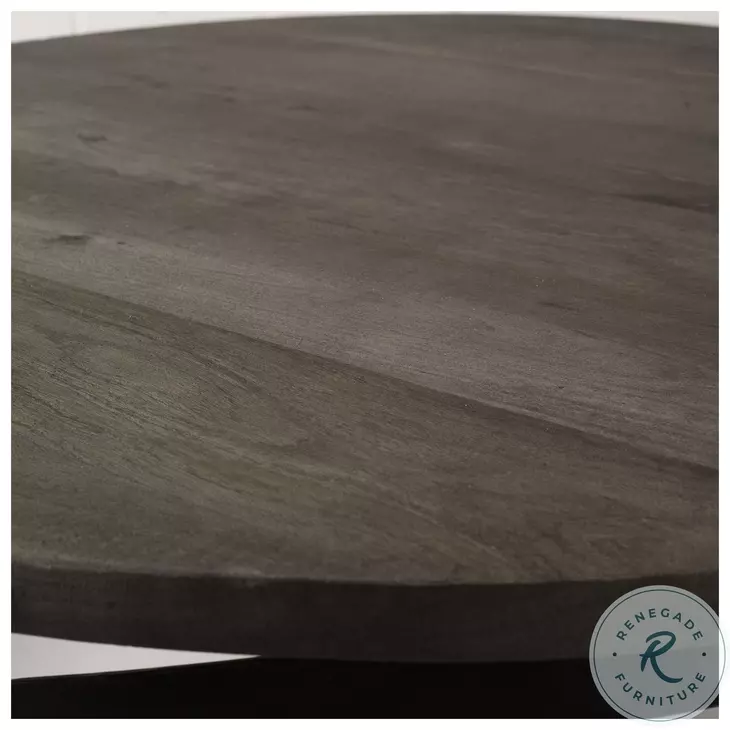 Triumph Brown Solid Wood And Black Metal 40" Round Coffee Table