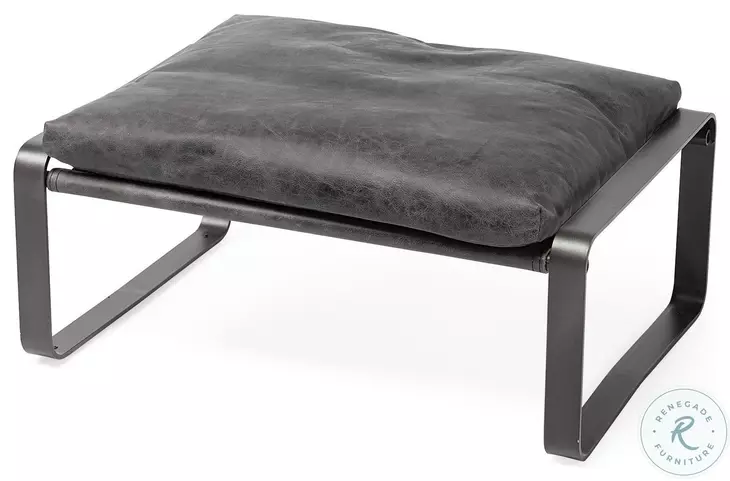 Hornet Black Leather Ottoman