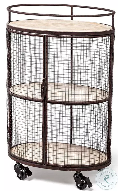 Saluti Black Cage Frame Oval Bar Cart