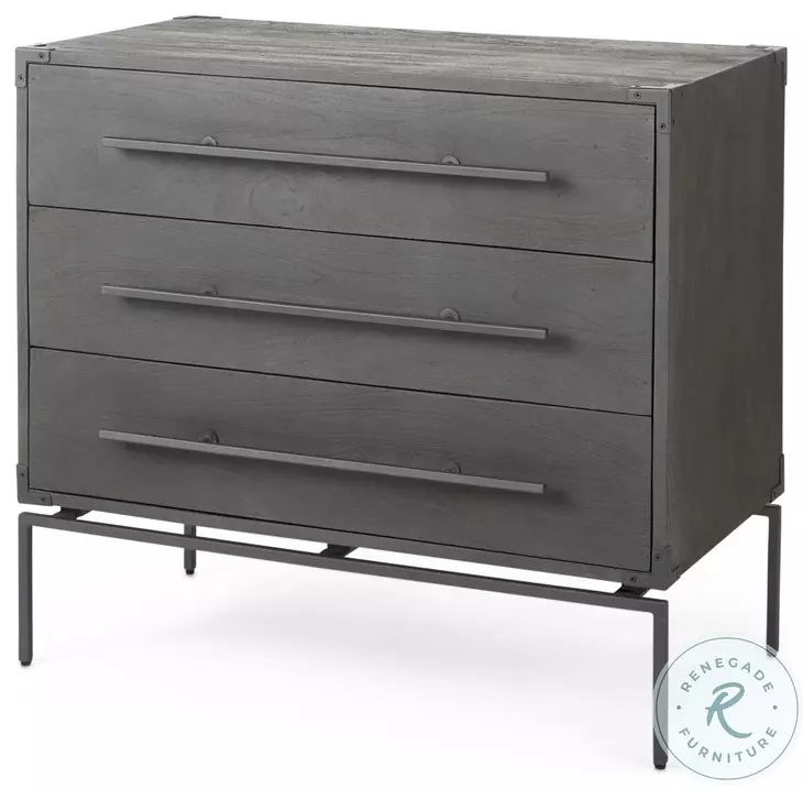 Ward Brown Wood And Iron 3 Drawer Accent Cabinet