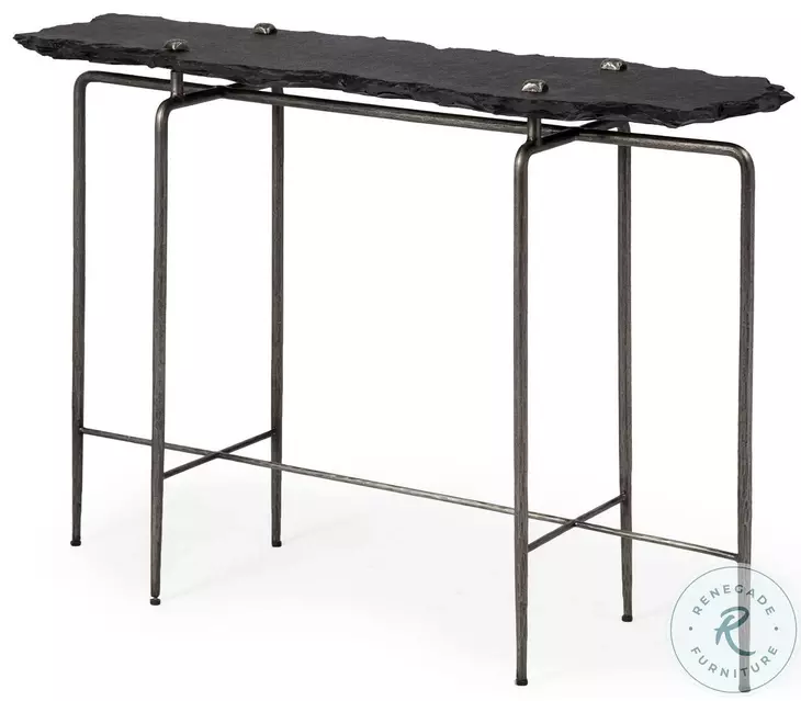Pinera Irregular Black Slate Slate And Silver Iron Console Table
