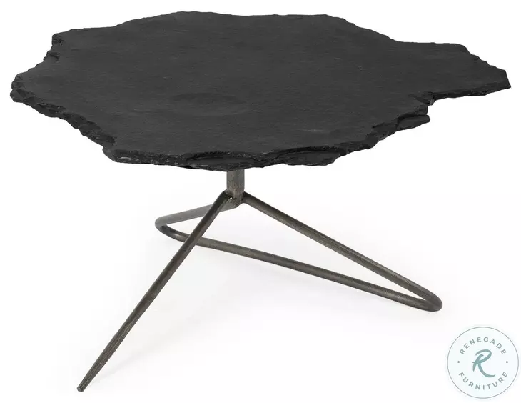 Pinera Irregular Black Slate And Silver Iron Coffee Table