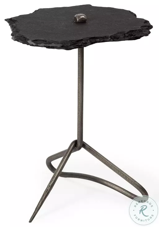 Pinera Irregular Black Slate And Silver Iron Accent Table