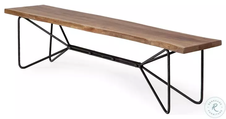 Papillion Natural Wood And Black Iron Bench