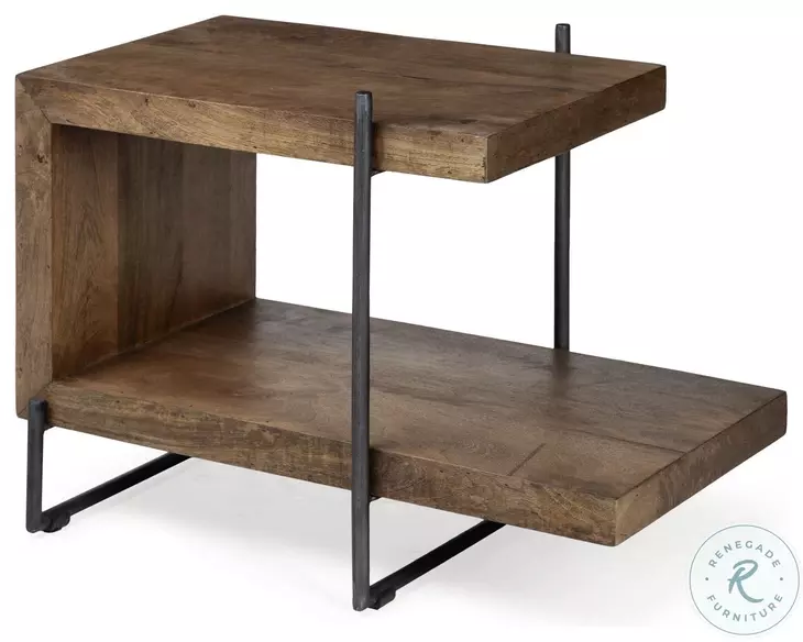 Maddox Brown Solid Wood And Black Metal U Shaped Side Table