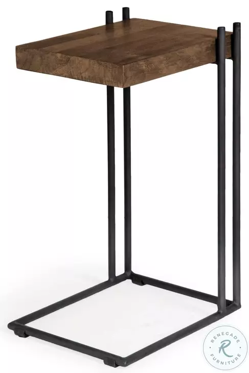 Maddox Brown Solid Wood And Black Metal C Shaped Side Table