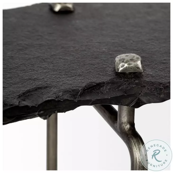 Pinera Irregular Black Slate Slate And Silver Iron Console Table