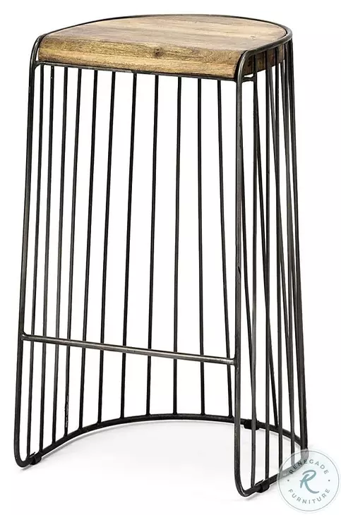 Seagram Brown Wood And Black Metal Bar Stool