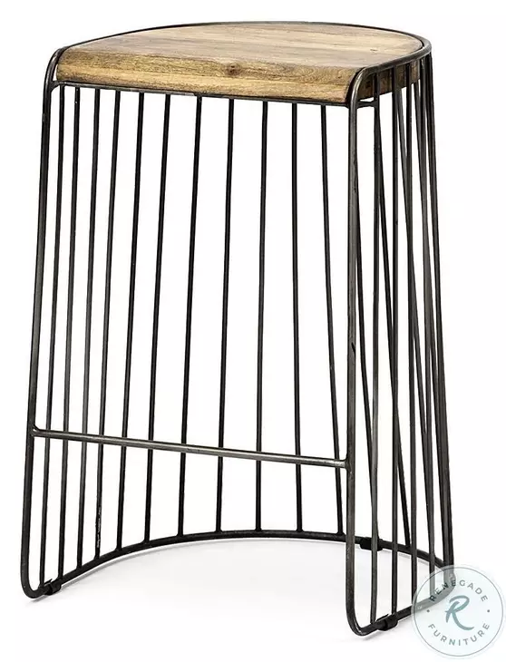 Seagram Brown Wood And Black Metal Counter Height Stool