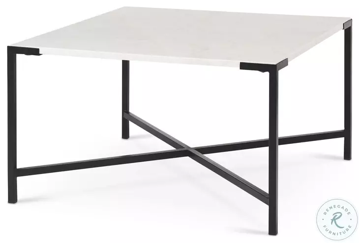 Lucas White Marble And Black Metal Coffee Table