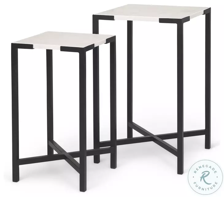 Lucas White Marble And Black Metal Accent Table Set Of 2