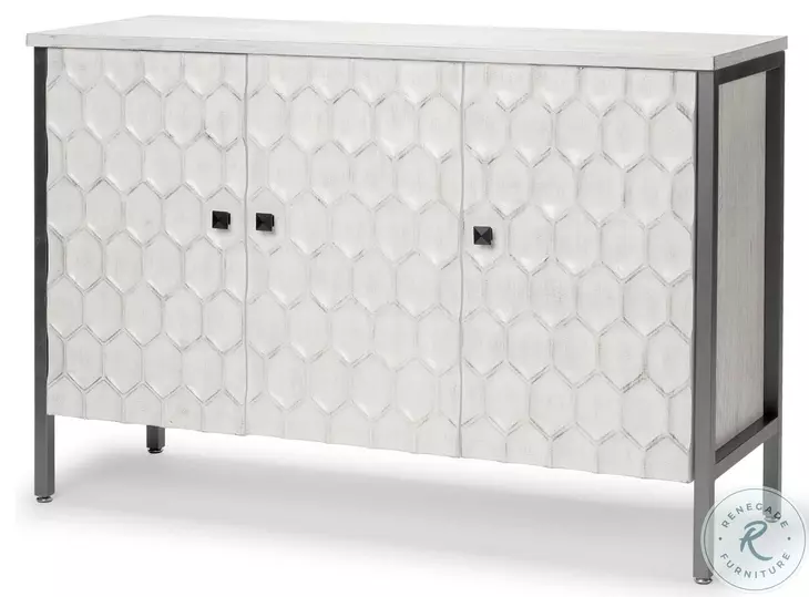Savannah White Fir Veneer And Gray Metal 3 Door Accent Cabinet