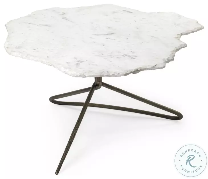 Pinera Irregular White Marble And Gold Metal Coffee Table