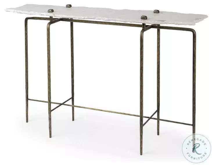 Pinera Irregular White Marble And Gold Metal Console Table