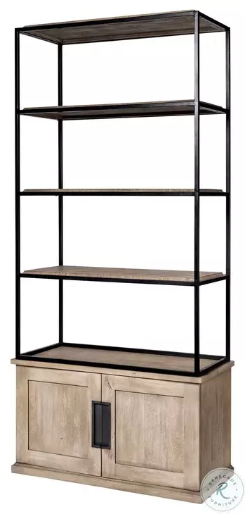 Braxton Light Brown Wood And Black Metal 2 Door Shelving Unit