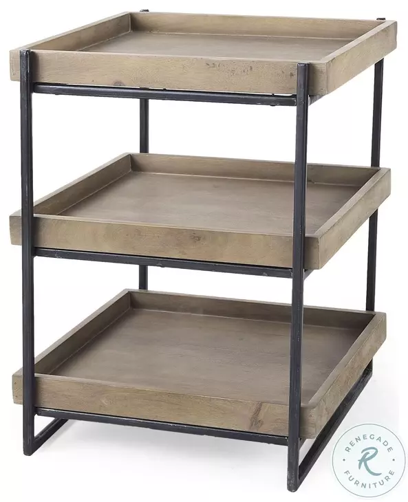 Trey Medium Brown Solid Wood And Black Metal Square Side Table