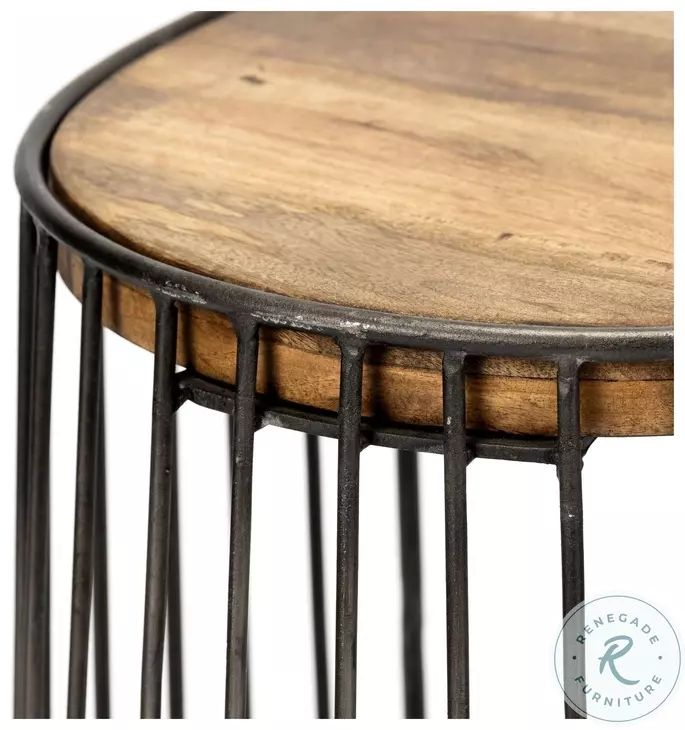 Seagram Brown Wood And Black Metal Counter Height Stool