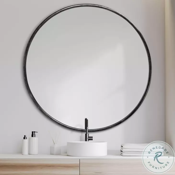 Piper Black Large Round Wall Mirror